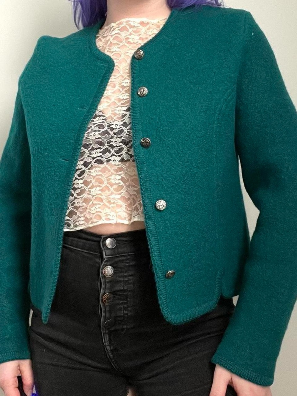 Vintage Carroll Reed teal green wool blazer